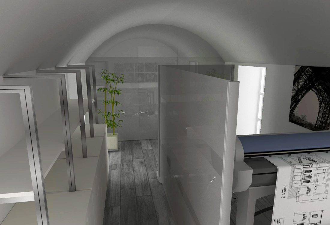 Asti. Proposta di studio di interni. Progetto architettonico dei nuovi uffici per l'impresa edile La Fenice, ufficio tecnico