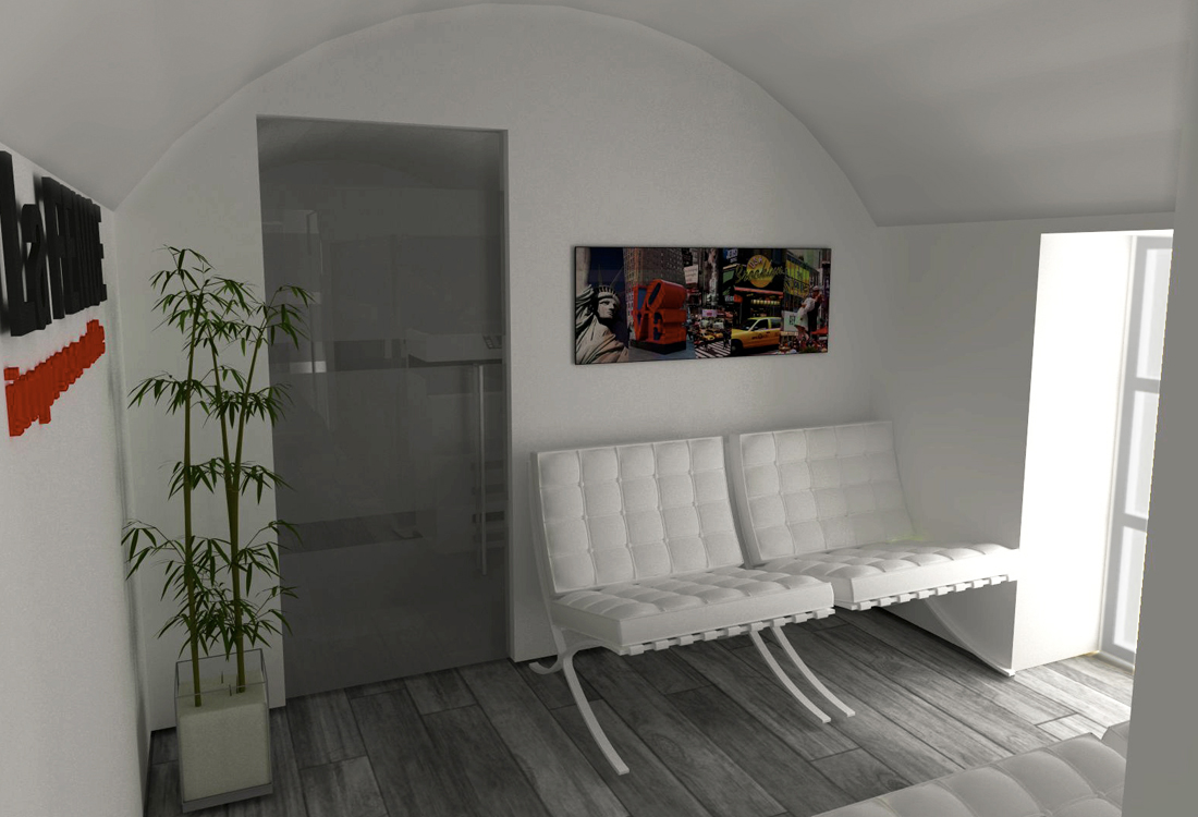 Asti. Proposta di studio di interni. Progetto architettonico dei nuovi uffici per l'impresa edile La Fenice, sala di attesa